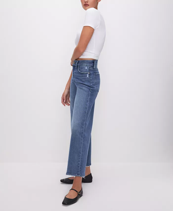 Good American Women's Good Waist Palazzo Cropped Jeans Women's Fashion Shoes & Accessories