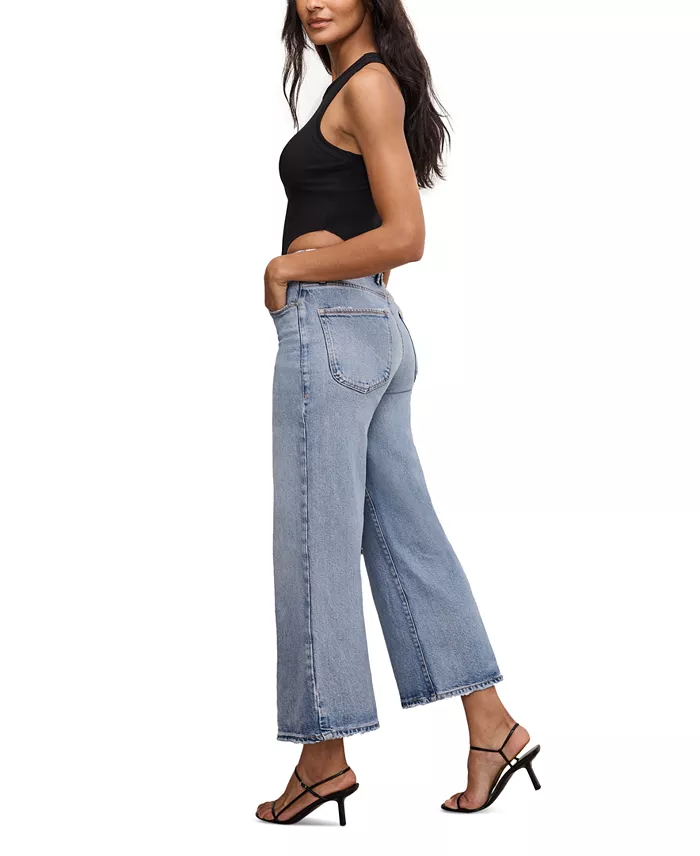 Good American Women's Good Waist Palazzo Cropped Jeans Women's Fashion Shoes & Accessories