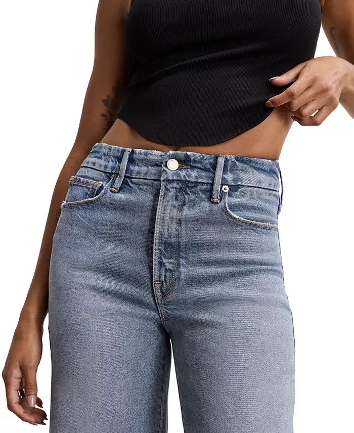Good American Women's Good Waist Palazzo Cropped Jeans Women's Fashion Shoes & Accessories