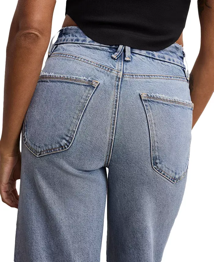 Good American Women's Good Waist Palazzo Cropped Jeans Women's Fashion Shoes & Accessories