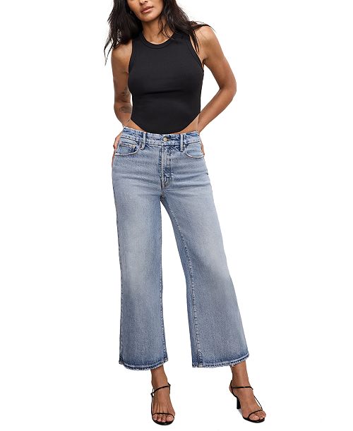 Good American Women's Good Waist Palazzo Cropped Jeans Women's Fashion Shoes & Accessories