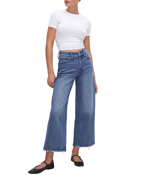 Good American Women's Good Waist Palazzo Cropped Jeans Women's Fashion Shoes & Accessories