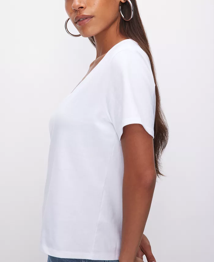 Good American Women's Heritage V-Neck Short-Sleeve T-Shirt Women's Fashion Shoes & Accessories