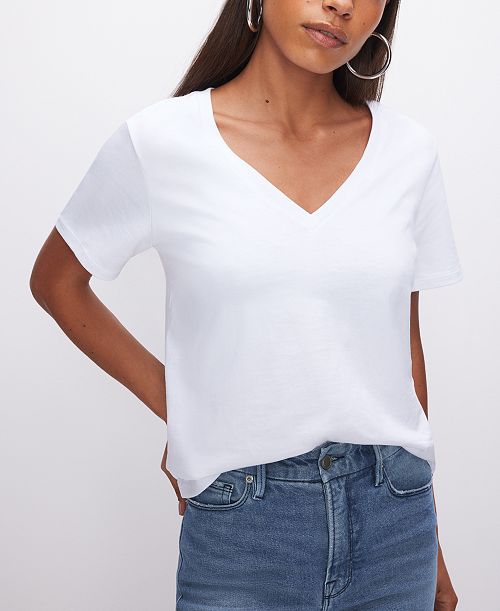 Good American Women's Heritage V-Neck Short-Sleeve T-Shirt Women's Fashion Shoes & Accessories