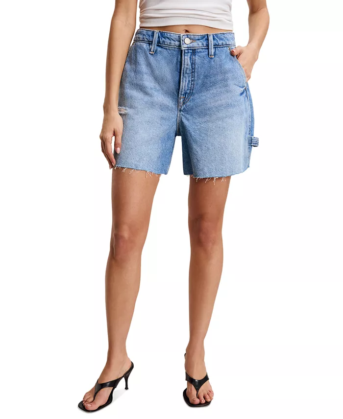 Good American Women's High-Rise 90s Raw-Edge Shorts Women's Fashion Shoes & Accessories