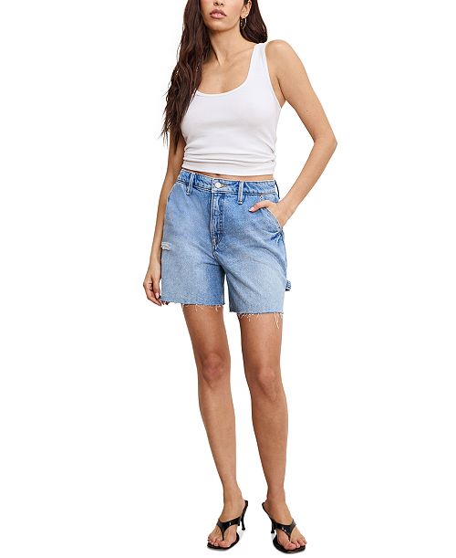 Good American Women's High-Rise 90s Raw-Edge Shorts Women's Fashion Shoes & Accessories