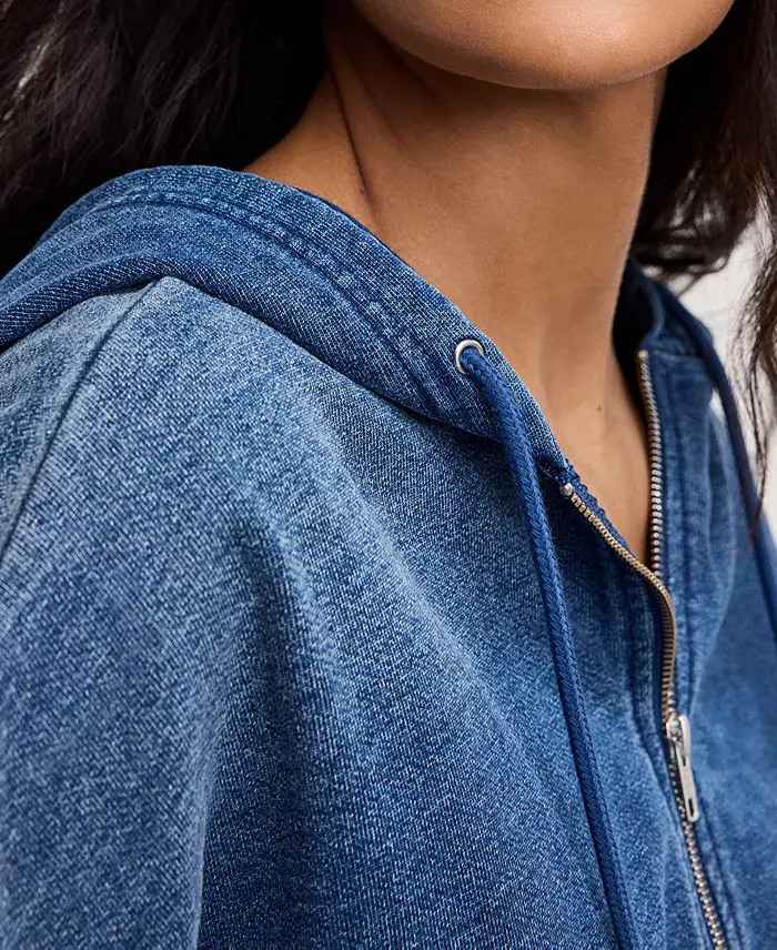 Good American Women's Jeanius Cotton Zip-Up Hoodie Women's Fashion Shoes & Accessories