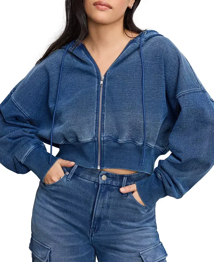 Good American Women's Jeanius Cotton Zip-Up Hoodie Women's Fashion Shoes & Accessories