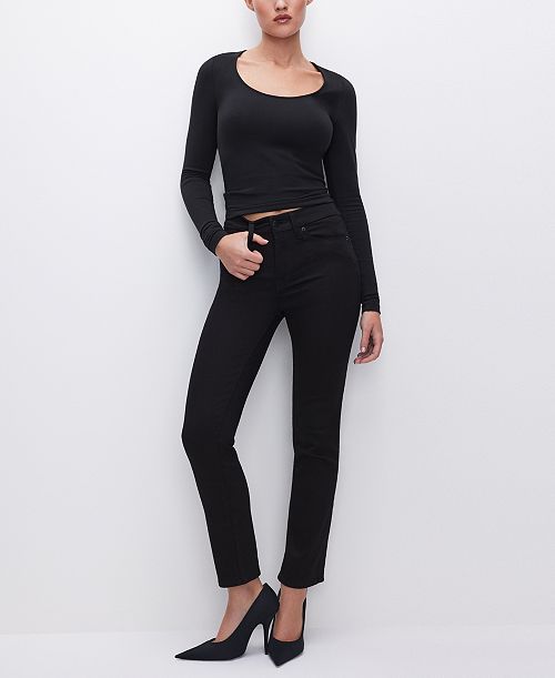 Good American Women's Never Fades Good Legs High-Rise Straight-Leg Jeans Women's Fashion Shoes & Accessories