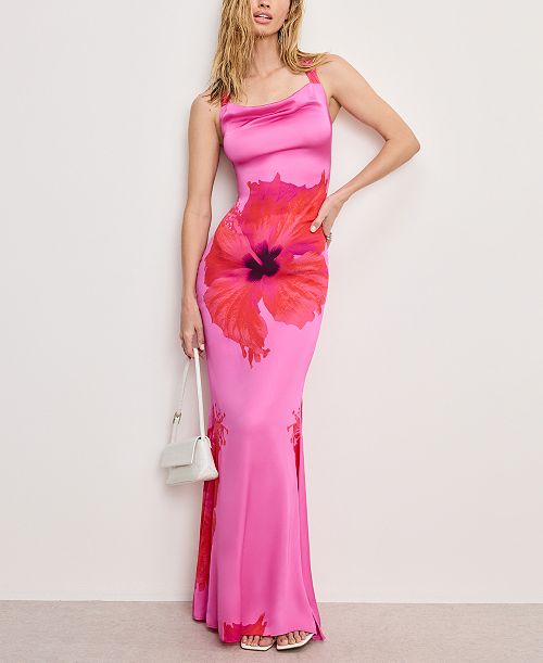 Good American Women's Satin Lace-Up Maxi Dress Women's Fashion Shoes & Accessories