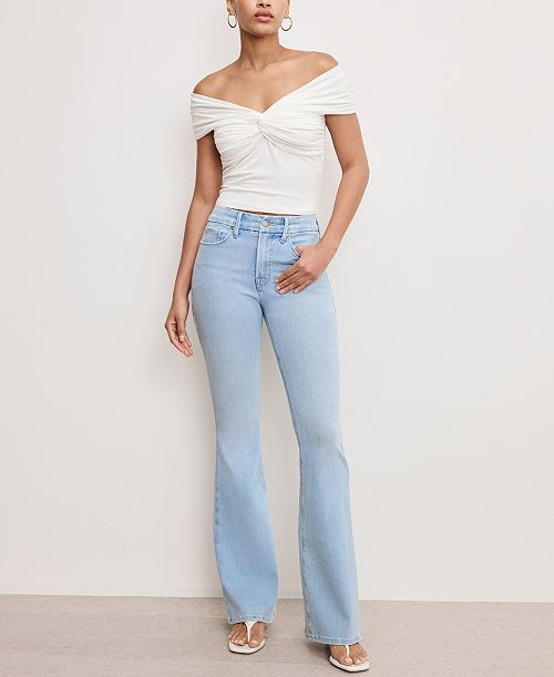Good American Women's Soft Tech Good Legs Flare Jeans Women's Fashion Shoes & Accessories