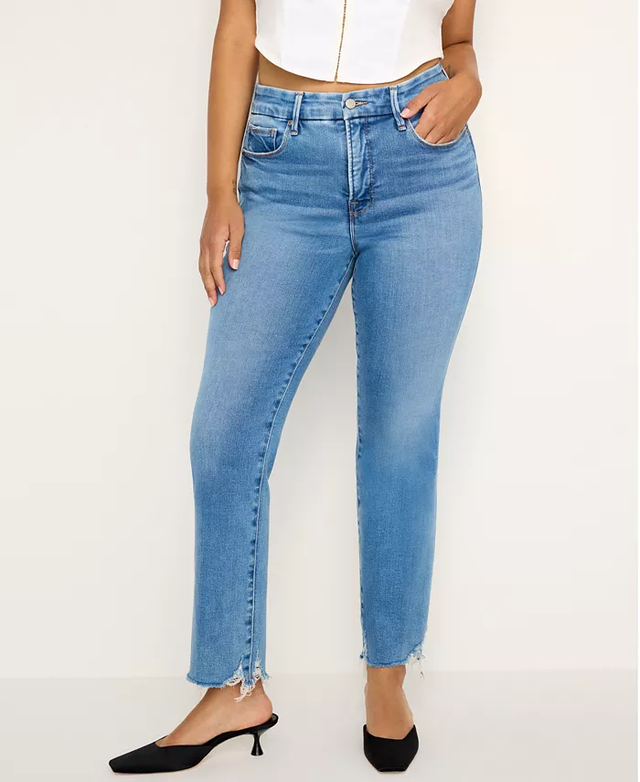 Good American Women's Soft-Tech Good Legs Straight Jeans Women's Fashion Shoes & Accessories