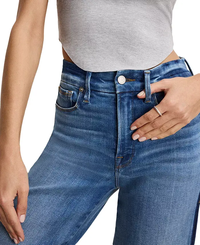 Good American Women's Soft-Tech Good Waist Palazzo Cropped Jeans Women's Fashion Shoes & Accessories
