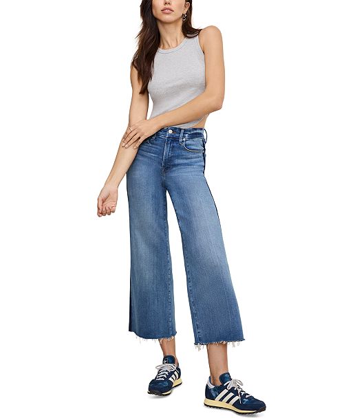 Good American Women's Soft-Tech Good Waist Palazzo Cropped Jeans Women's Fashion Shoes & Accessories