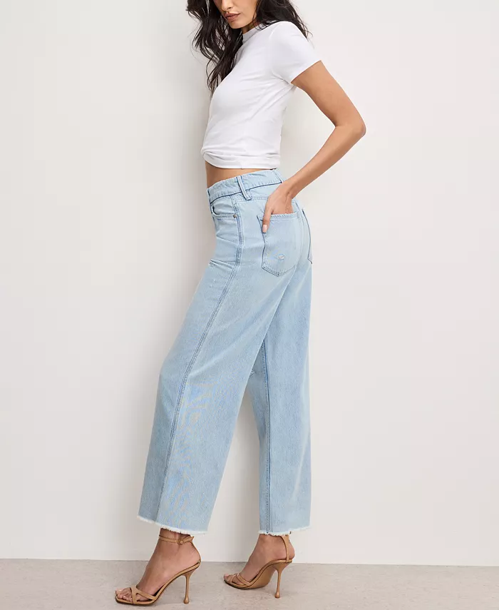 Good American Women's Weightless Good Skate Cropped Wide-Leg Jeans Women's Fashion Shoes & Accessories