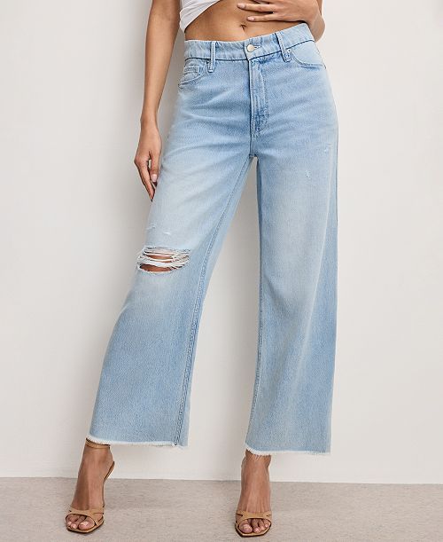 Good American Women's Weightless Good Skate Cropped Wide-Leg Jeans Women's Fashion Shoes & Accessories