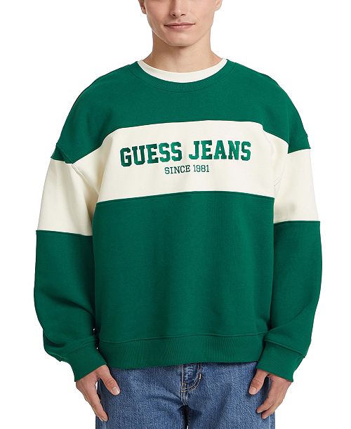 GUESS JEANS Men's Stripe Crewneck Logo Sweatshirt Men's Fashion & Accessories