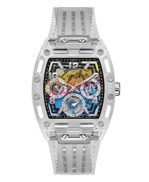 GUESS Men's Clear Silicone Multi-Function Watch 44mm Jewelry & Watches