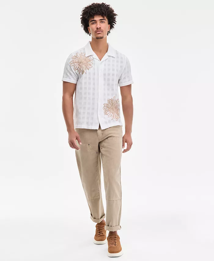 GUESS Men's Conrad Regular-Fit Embroidered Mesh Check Button-Down Shirt Men's Fashion & Accessories