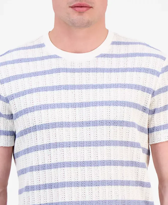 GUESS Men's Elon Short Sleeve Textured Striped Crewneck T-Shirt Men's Fashion & Accessories