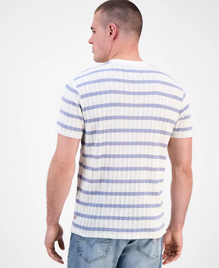GUESS Men's Elon Short Sleeve Textured Striped Crewneck T-Shirt Men's Fashion & Accessories