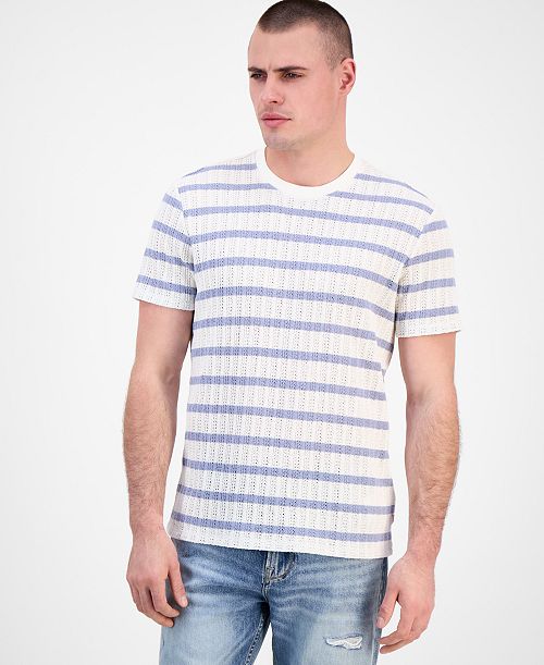 GUESS Men's Elon Short Sleeve Textured Striped Crewneck T-Shirt Men's Fashion & Accessories