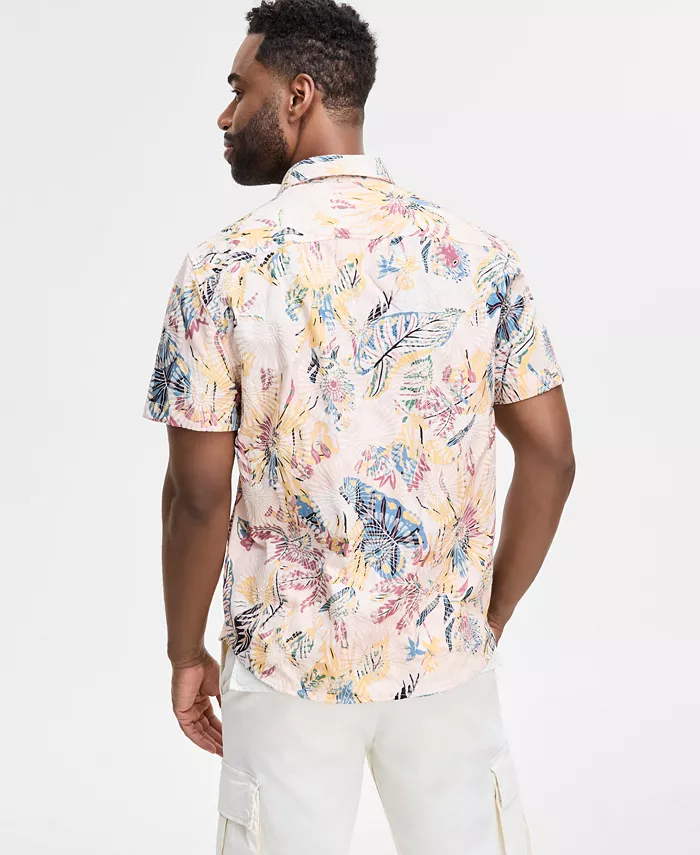 GUESS Men's Embro Printed Short-Sleeve Button Shirt Men's Fashion & Accessories