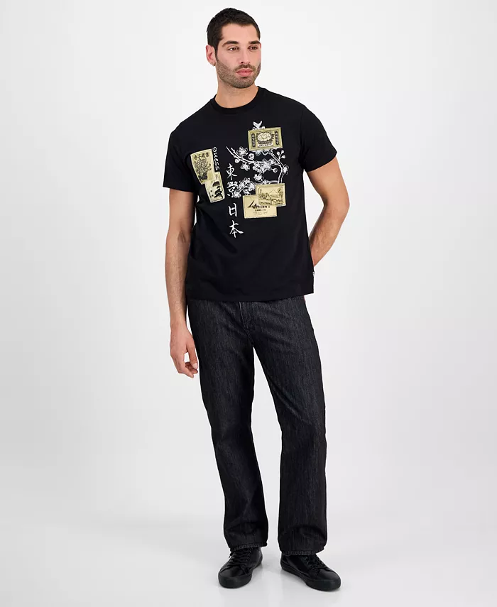 GUESS Men's Japanese Stamps Short Sleeve Crewneck Graphic T-Shirt Men's Fashion & Accessories
