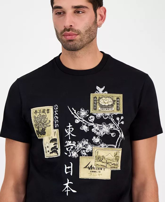 GUESS Men's Japanese Stamps Short Sleeve Crewneck Graphic T-Shirt Men's Fashion & Accessories