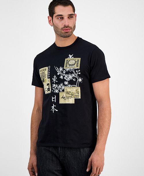 GUESS Men's Japanese Stamps Short Sleeve Crewneck Graphic T-Shirt Men's Fashion & Accessories