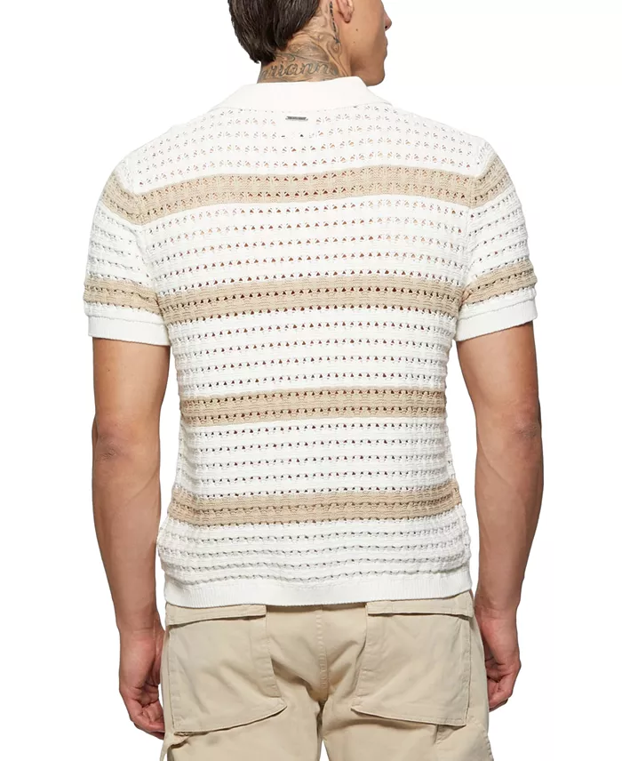 GUESS Men's Joshua Relaxed Fit Short Sleeve Button-Front Striped Sweater Men's Fashion & Accessories
