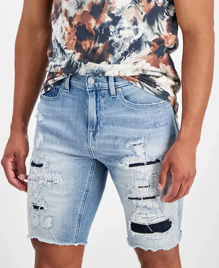 GUESS Men's Logan Slim-Fit Destroyed Denim Shorts Men's Fashion & Accessories