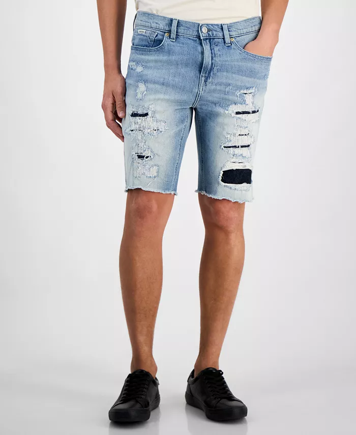 GUESS Men's Logan Slim-Fit Destroyed Denim Shorts Men's Fashion & Accessories
