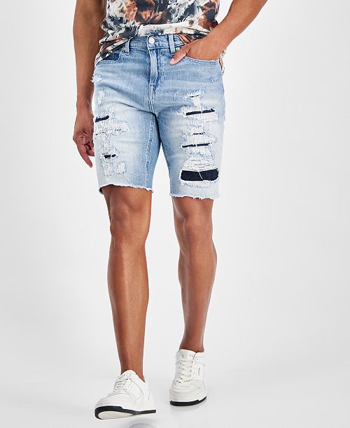 GUESS Men's Logan Slim-Fit Destroyed Denim Shorts Men's Fashion & Accessories