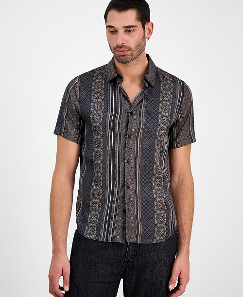 GUESS Men's Mosaic Stripe Shirt Men's Fashion & Accessories