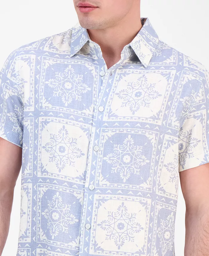GUESS Men's Mosley Short Sleeve Tile Print Button-Front Shirt Men's Fashion & Accessories