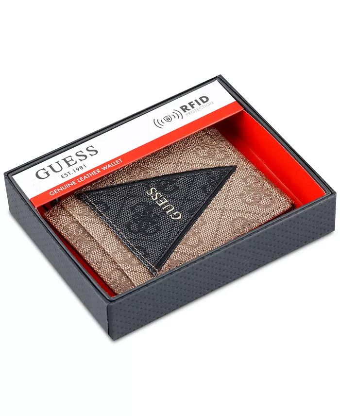 GUESS Men's Quattro Patchwork Triangle Logo Wallet Men's Fashion & Accessories