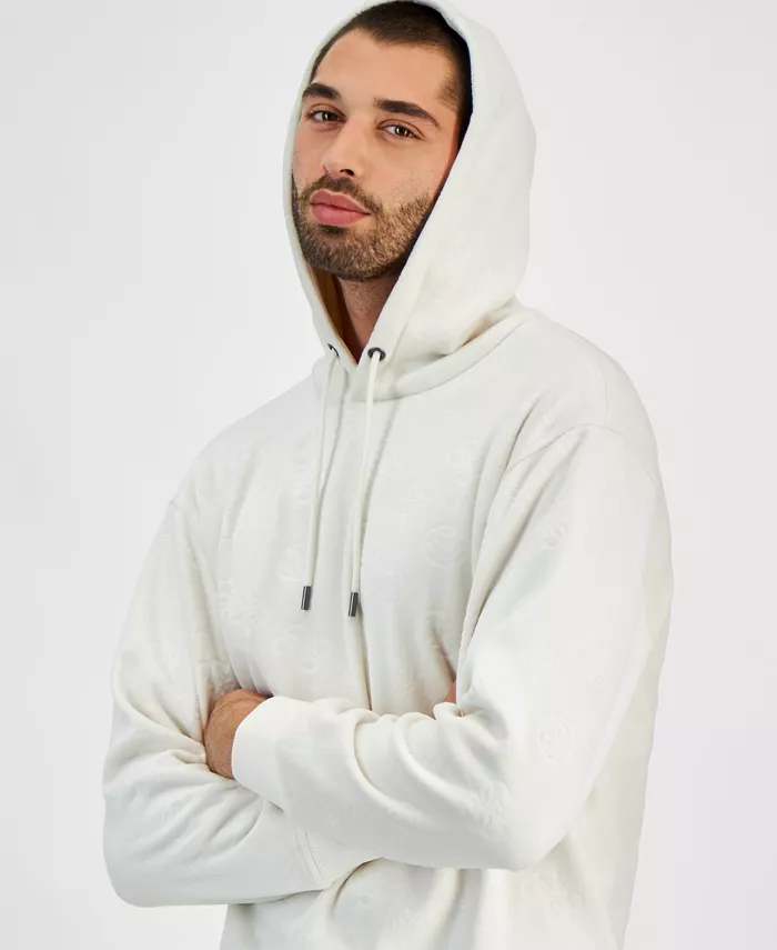 GUESS Men's Relaxed-Fit Embossed Peony Logo Hoodie Men's Fashion & Accessories