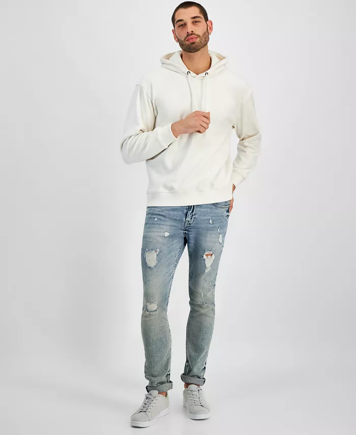 GUESS Men's Relaxed-Fit Embossed Peony Logo Hoodie Men's Fashion & Accessories