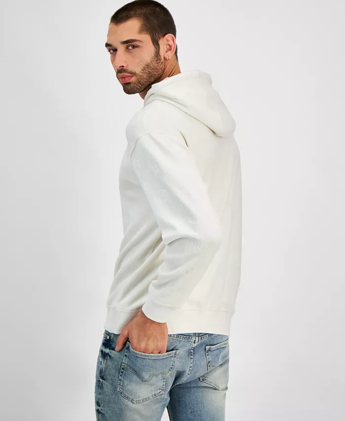 GUESS Men's Relaxed-Fit Embossed Peony Logo Hoodie Men's Fashion & Accessories