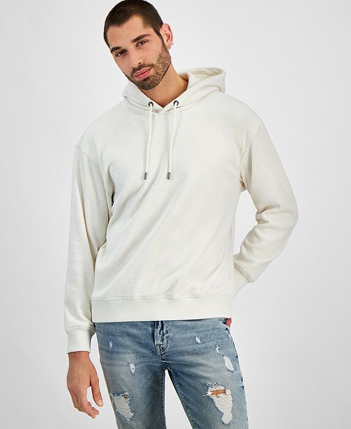 GUESS Men's Relaxed-Fit Embossed Peony Logo Hoodie Men's Fashion & Accessories