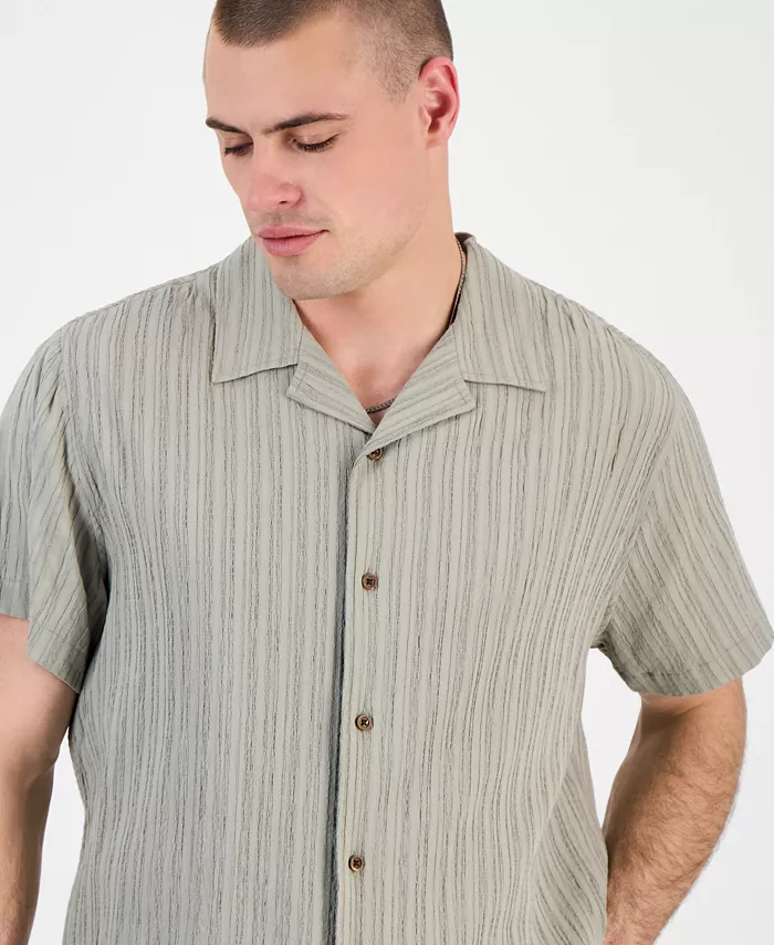 GUESS Men's Schaffer Regular-Fit Textured Button-Down Resort Shirt Men's Fashion & Accessories