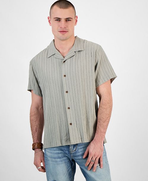 GUESS Men's Schaffer Regular-Fit Textured Button-Down Resort Shirt Men's Fashion & Accessories