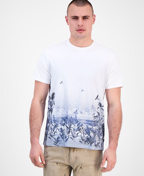 GUESS Men's Short Sleeve Big Cat Paradise Graphic Crewneck T-Shirt Men's Fashion & Accessories