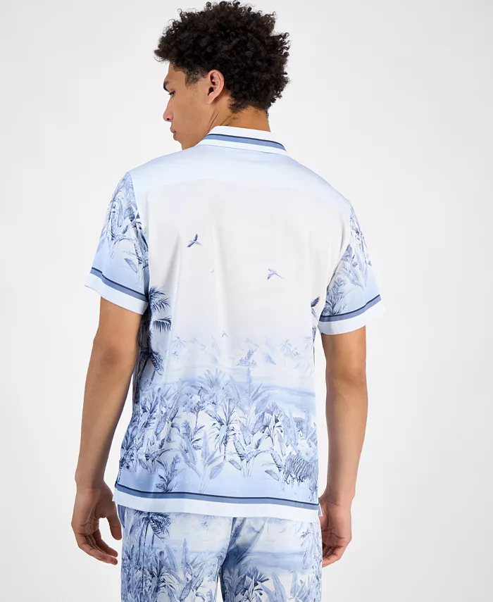 GUESS Men's Short Sleeve Button Front Jungle Scenery Shirt Men's Fashion & Accessories