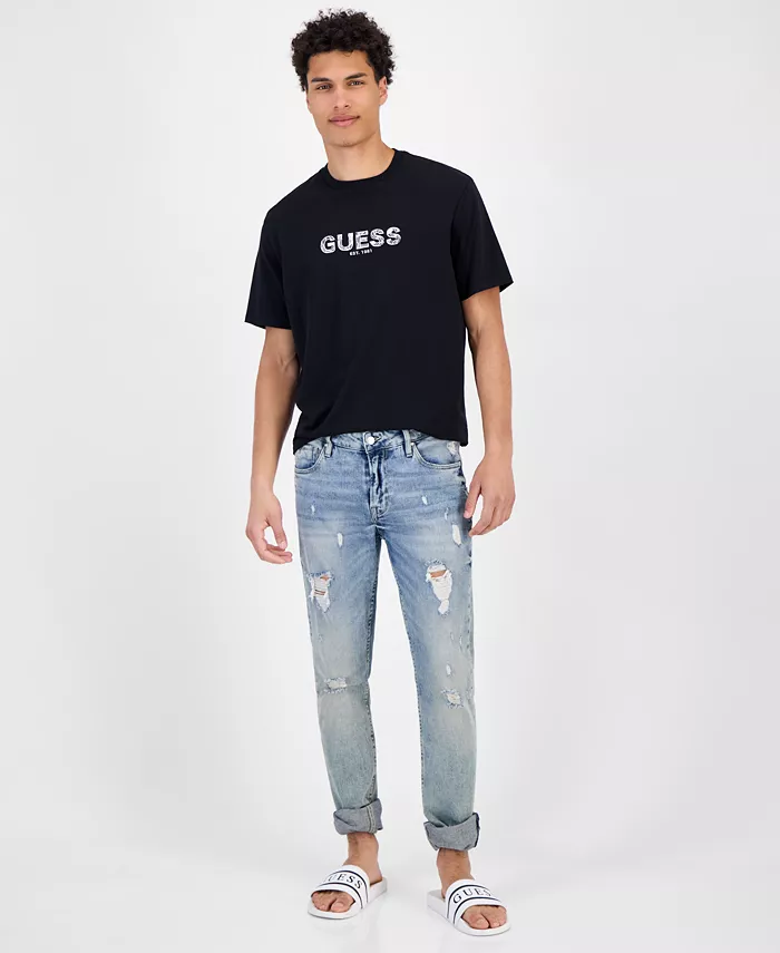 GUESS Men's Short Sleeve Embroidered Logo Crewneck T-Shirt Men's Fashion & Accessories