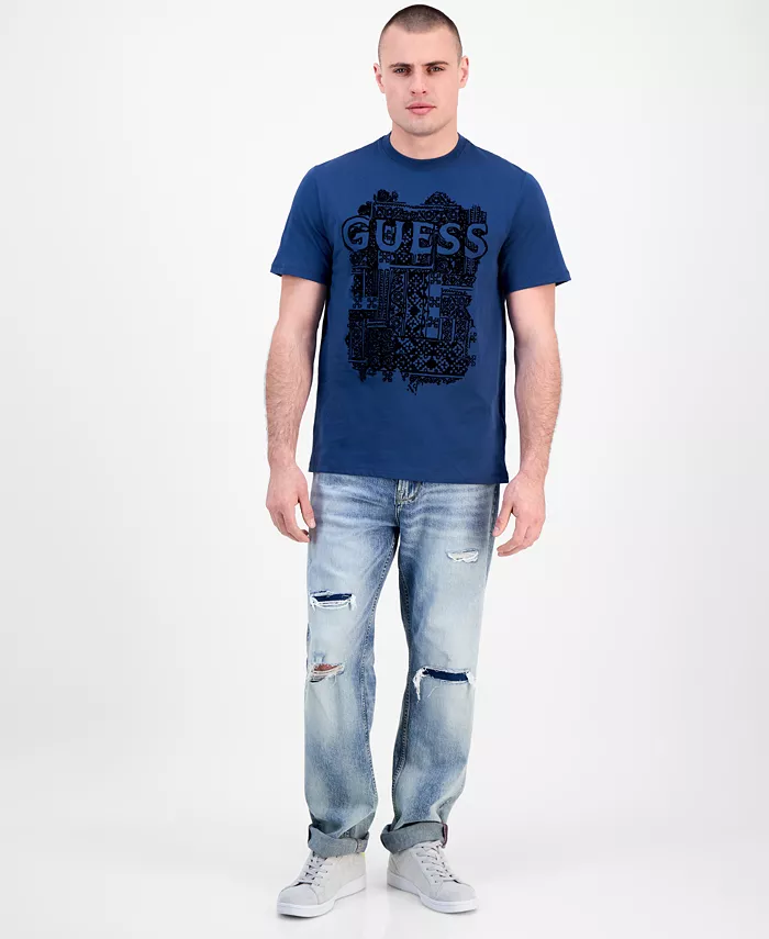 GUESS Men's Short Sleeve Flock Box Crewneck T-Shirt Men's Fashion & Accessories
