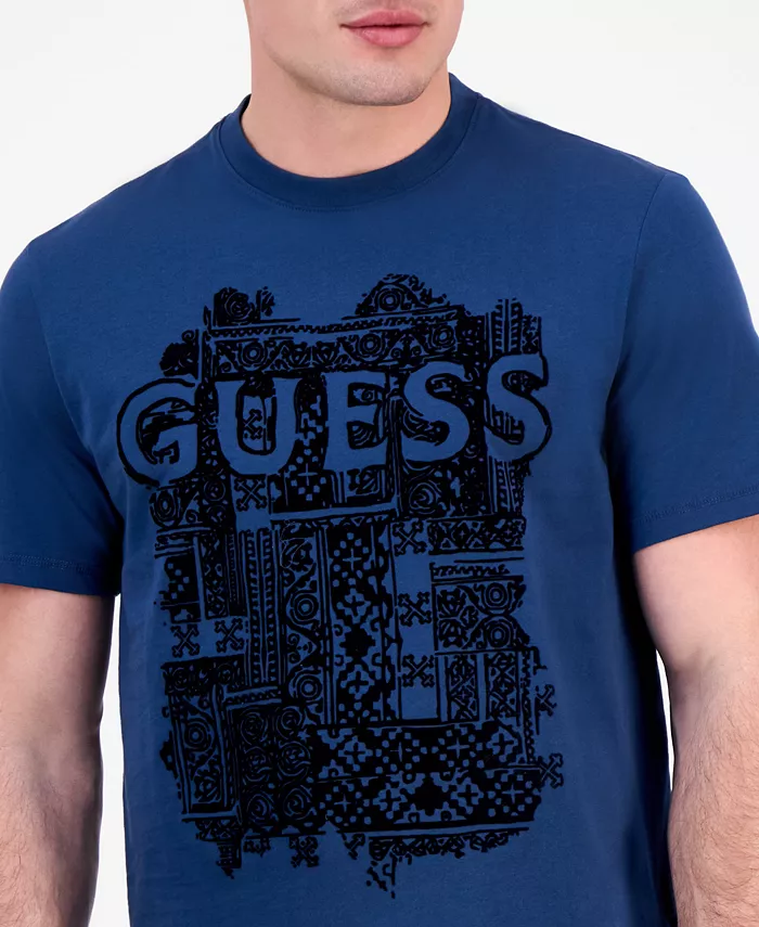 GUESS Men's Short Sleeve Flock Box Crewneck T-Shirt Men's Fashion & Accessories