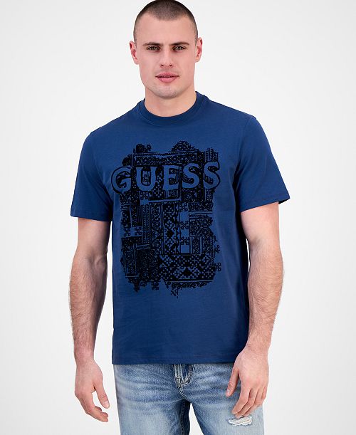GUESS Men's Short Sleeve Flock Box Crewneck T-Shirt Men's Fashion & Accessories