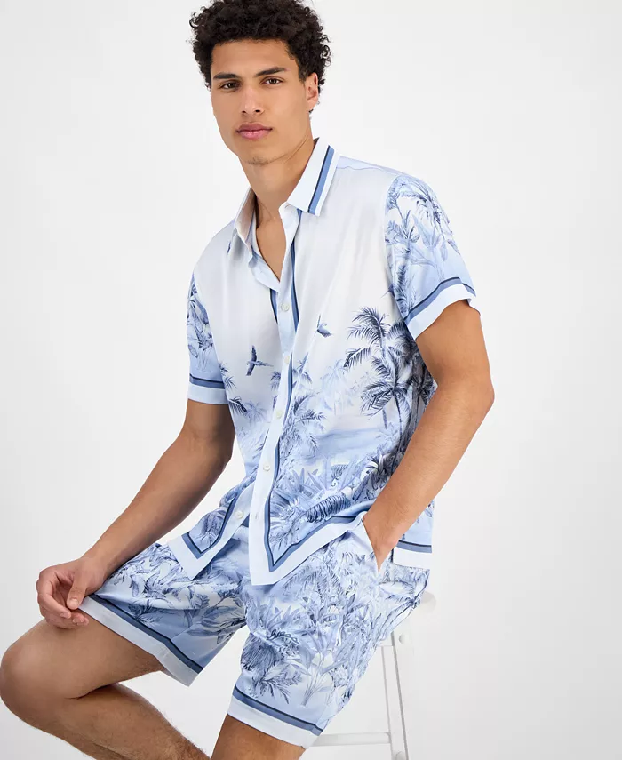 GUESS Men's Short Sleeve Jungle Shirt & Big Cat Shorts Men's Fashion & Accessories